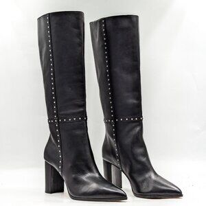 Paige Women Kelly Stud Black Leather Heel Pointy Tall Boots size 10.5
